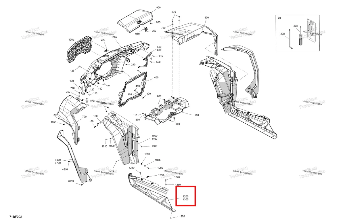 Деталь 705019026 (Левый передний Rocker панель Can-Am Commander 1000R EFI XT (2026) (705019026)) на схеме узла 2026 Can-Am Commander MAX - 1000R EFI - XMR - 6CTD - Dark Wildland Camo - 64