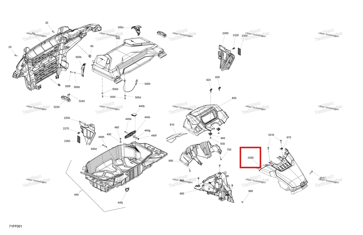 Деталь 705019060 (Glove коробка в сборе включает 2500 to 2500 d Can-Am Outlander 4x4 DPS 700 (2025) (705019060)) на схеме узла 2026 Can-Am OUTLANDER - 4X4 - STD - 700 - 1CTC - Legion Red Body - Front Section