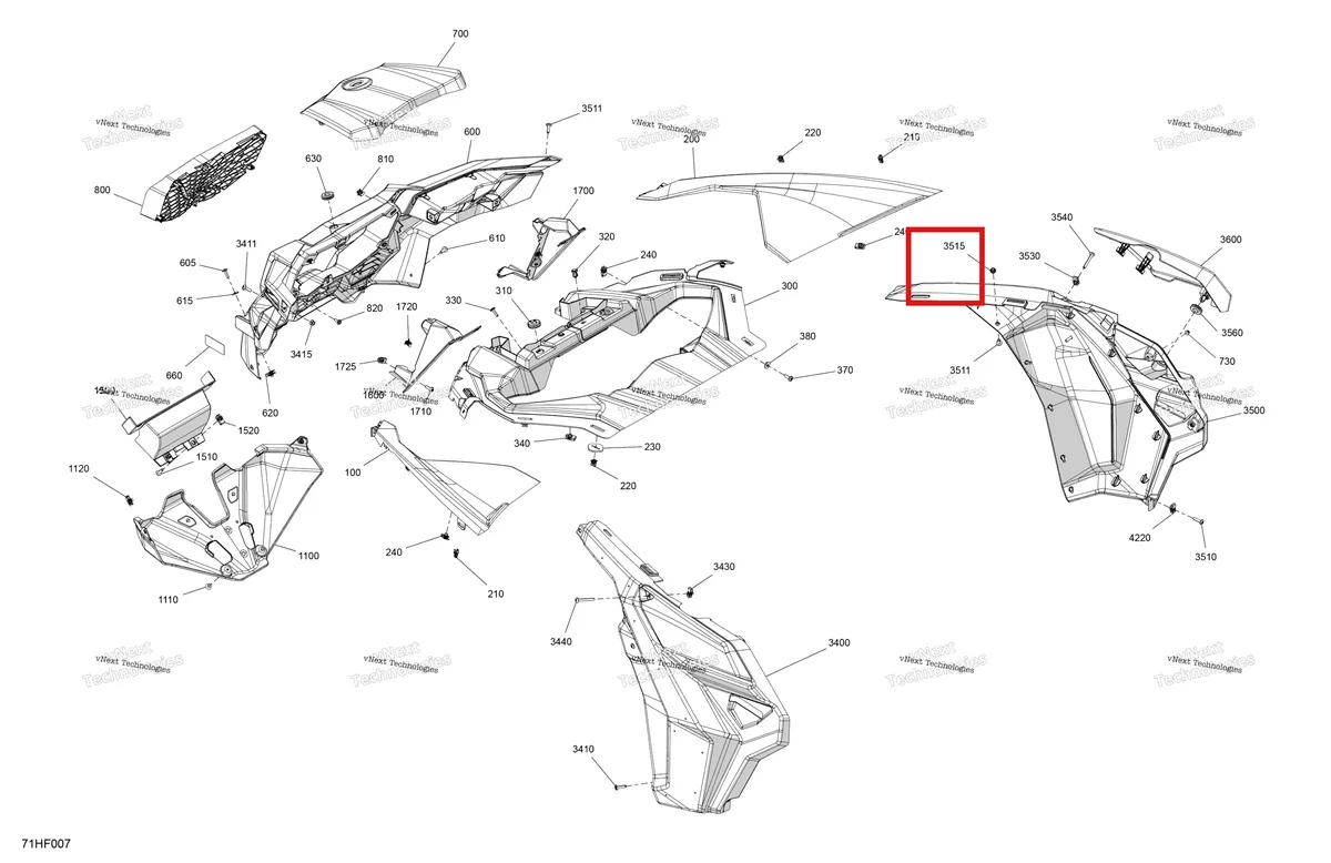 Деталь 705019553 (Передний Fascia Can-Am Maverick Turbo RR XRS (2026) (705019553)) на схеме узла 2026 Can-Am Maverick Max - TURBO - DS - 7WTB - Dusty Navy Satin - 64