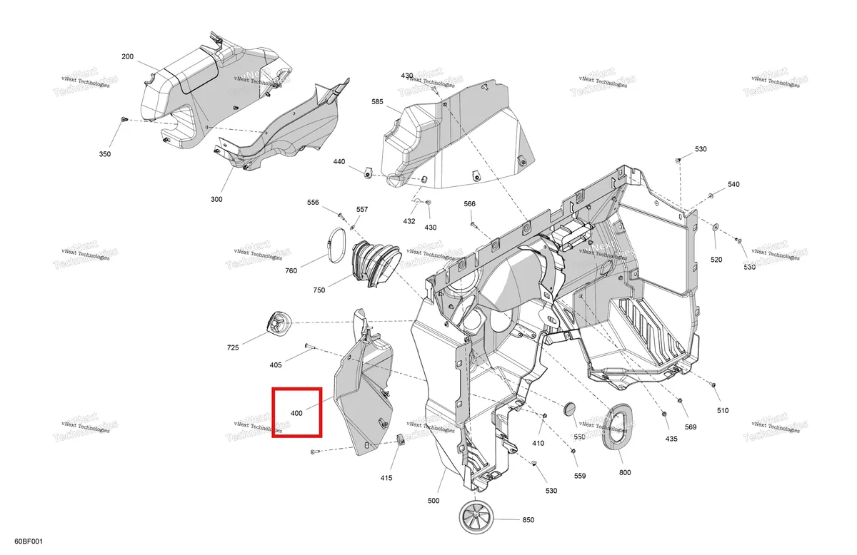 Деталь 705020468 (Левый передний корпус панель дефлектор Can-Am Commander 1000R EFI XT (2026) (705020468)) на схеме узла 2026 Can-Am Maverick Sport - 1000R EFI - DPS - 9GTC - Timeless Black Metallic - 60
