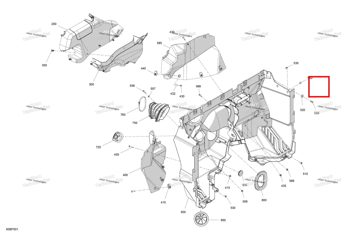 Деталь 705020469 (Правый передний корпус панель дефлектор Can-Am Commander 1000R EFI XT (2026) (705020469)) на схеме узла 2026 Can-Am Commander - 1000R EFI - DPS - 6PTB - Compass Green - 60