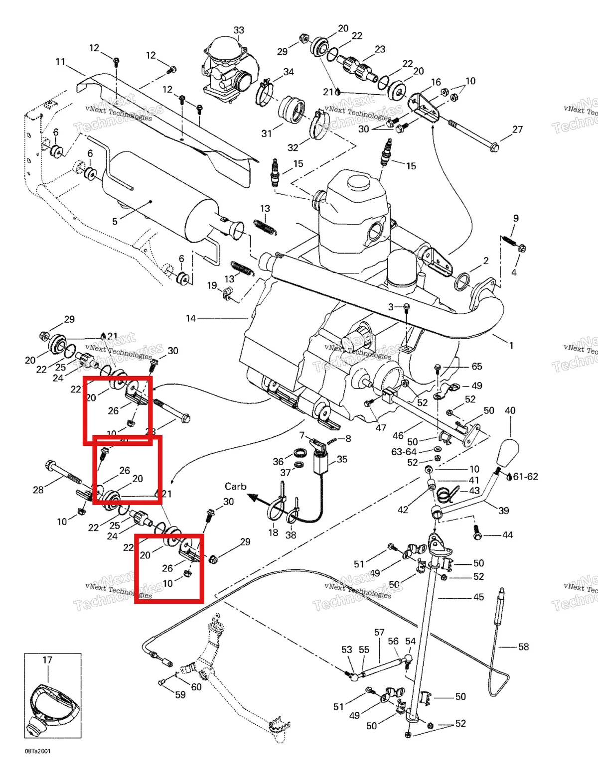 Деталь 705200076 на схеме узла 1999 Can-Am Traxter, 7400/ 7401/7413/7414 Exhaust System