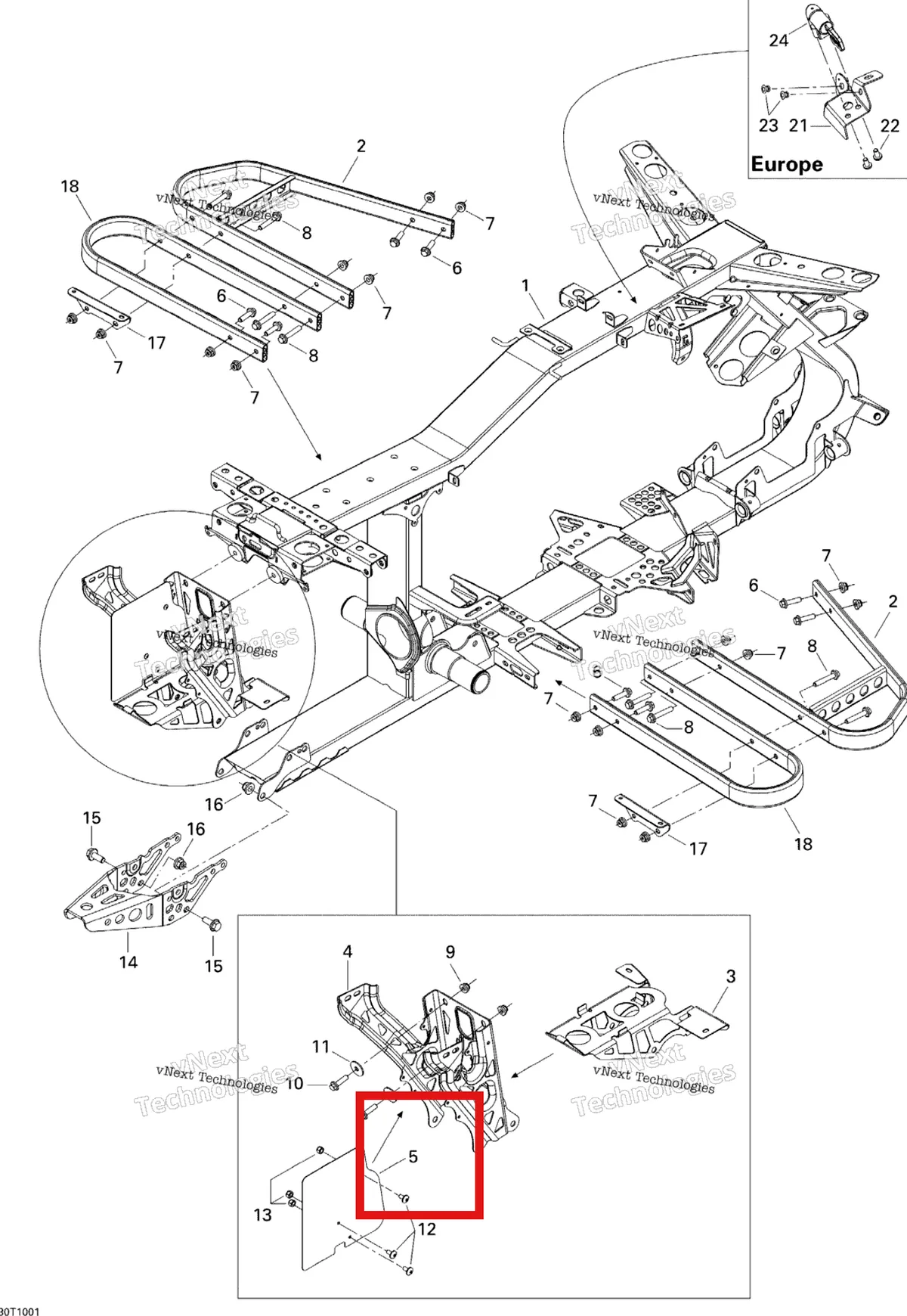 Деталь 705200936 (Теплозащитный экран Can-Am Outlander MAX 800 XT (2008) (705200936)) на схеме узла 2010 Can-Am Outlander 400 EFI Frame
