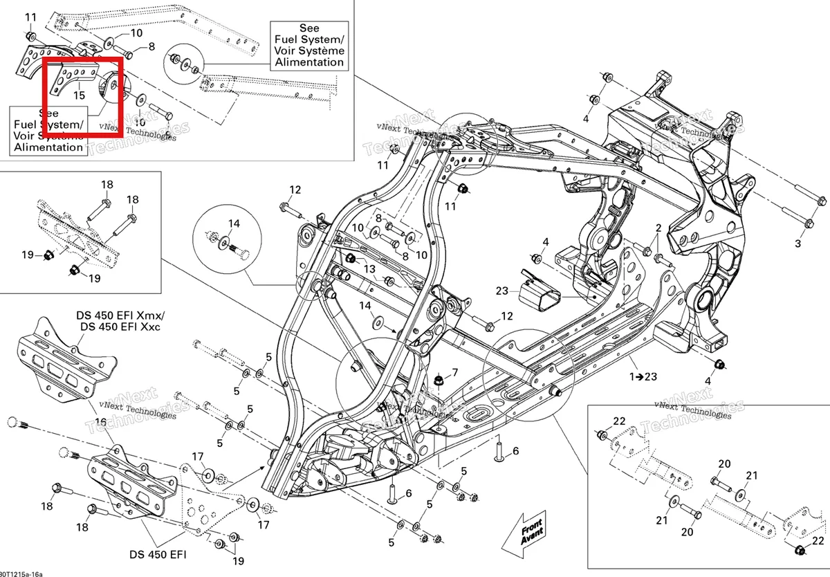 Деталь 705201072 на схеме узла 2015 Can-Am DS 450EFI STD Frame, System 1