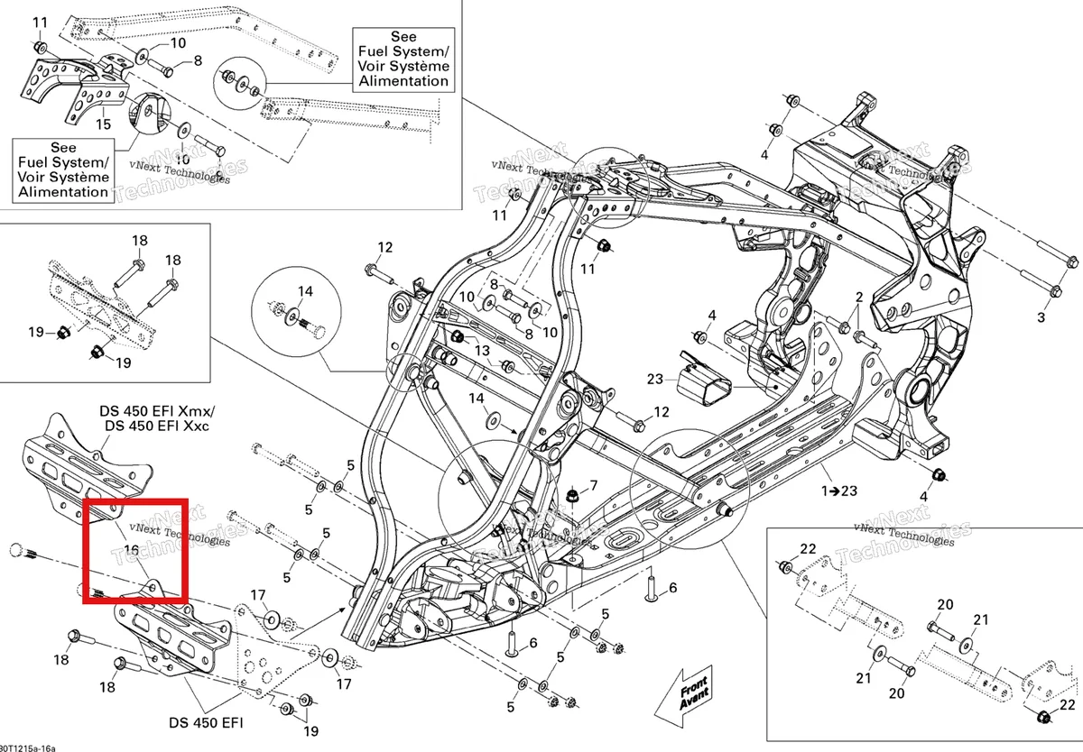 Деталь 705201086 на схеме узла 2015 Can-Am DS 450EFI STD Frame, System 1