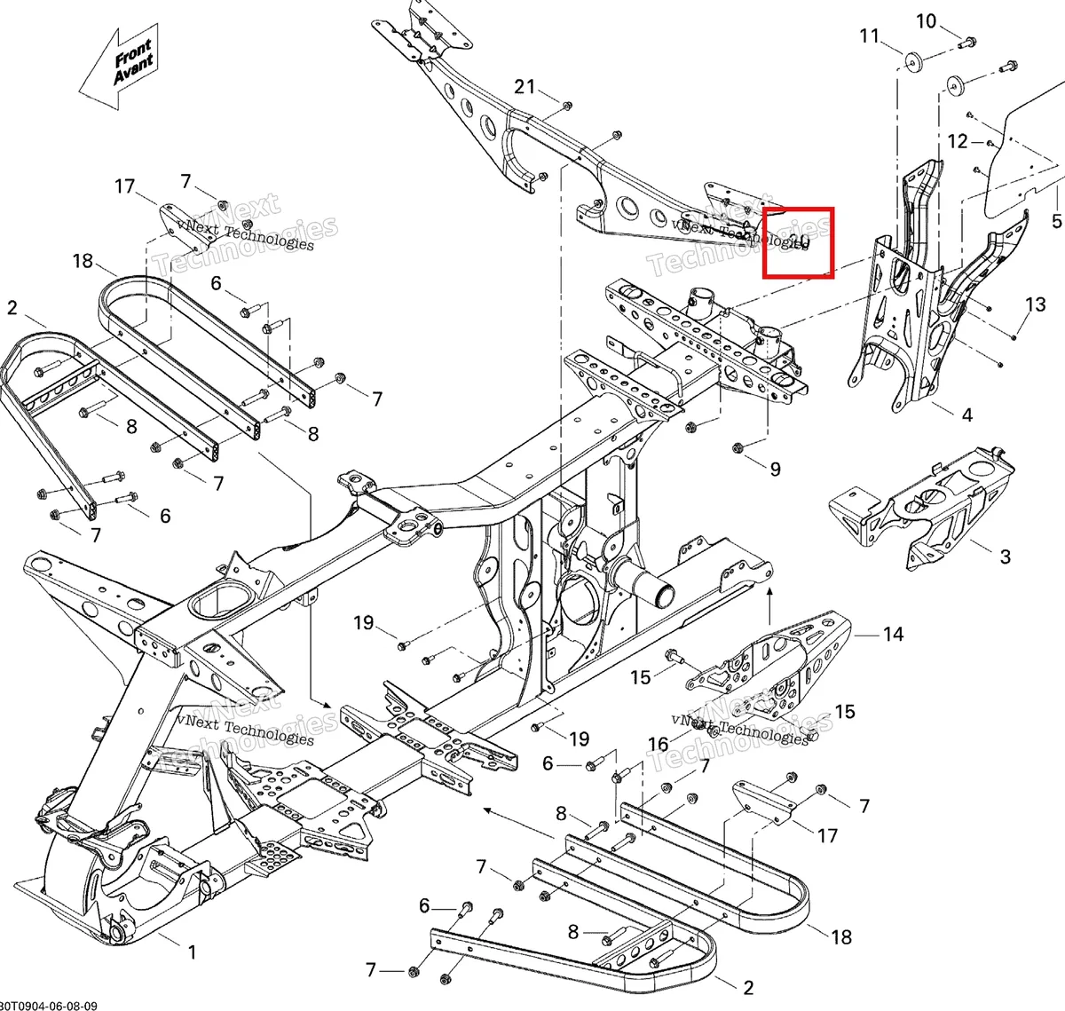 Деталь 705201094 (Diagonal распорка Can-Am Outlander MAX 800 XT (2008) (705201094)) на схеме узла 2009 Can-Am Outlander Max 650 EFI XT Frame