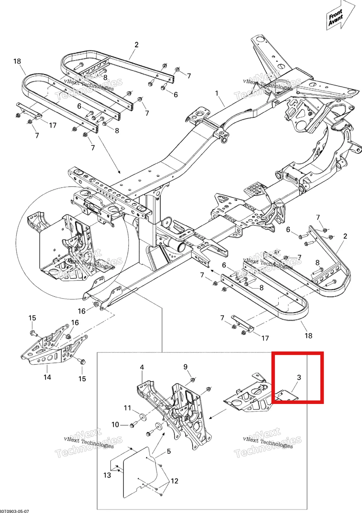 Деталь 705201105 (Аккумулятор опора основание Can-Am Outlander MAX 800 XT (2008) (705201105)) на схеме узла 2009 Can-Am Outlander 650 EFI XT Frame