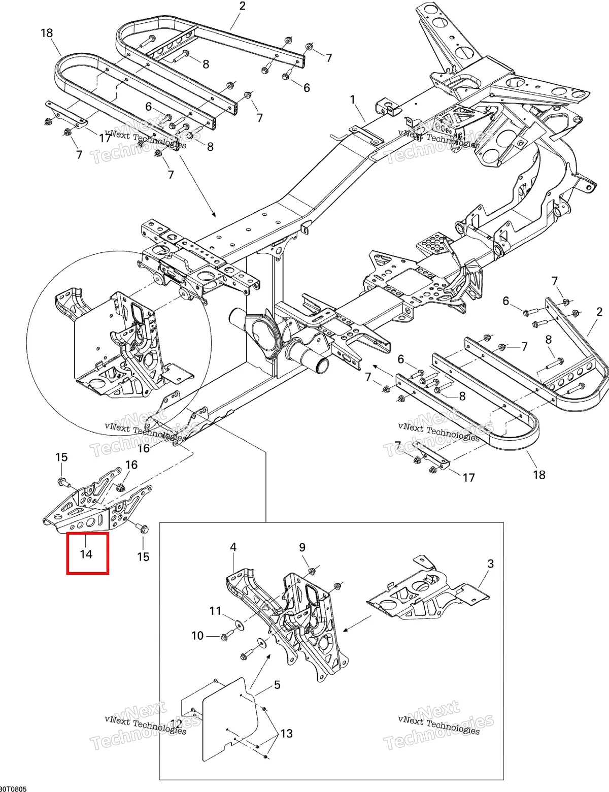 Деталь 705201112 на схеме узла 2008 Can-Am Outlander 400 EFI STD Frame, System