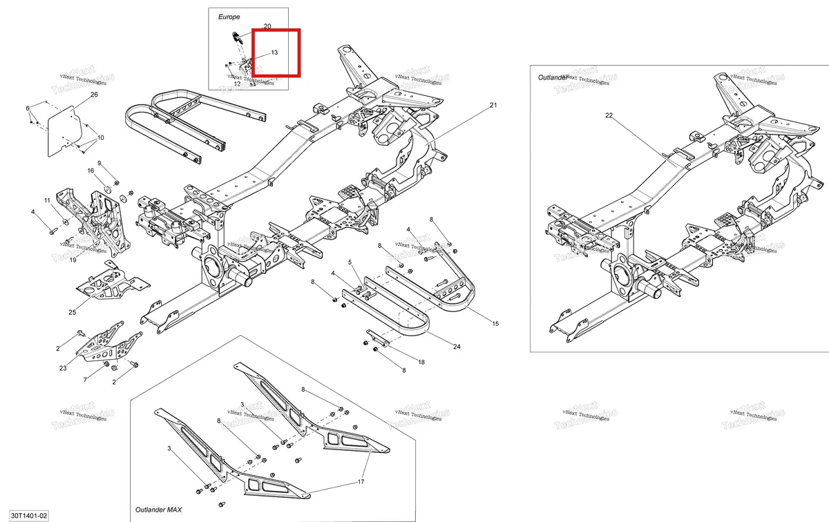 Деталь 705201707 на схеме узла 2014 Can-Am OUTLANDER 400 EFI, STD, XT Frame