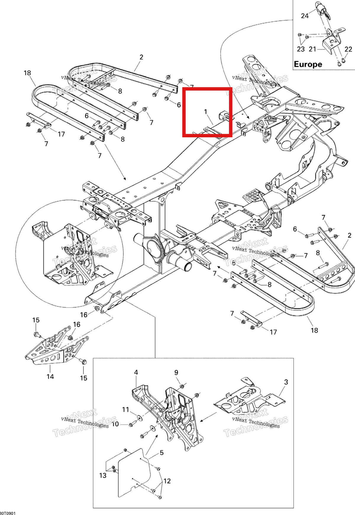 Деталь 705201710 на схеме узла 2009 Can-Am Outlander 400 EFI Frame, System