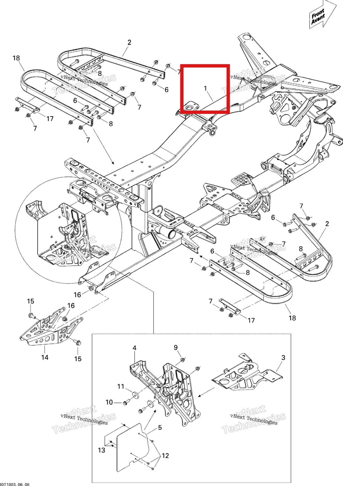 Деталь 705201797 на схеме узла 2010 Can-Am Outlander 500 EFI Frame