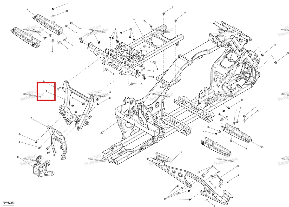 Деталь 705201907 (Welded задний опора Can-Am Outlander 1000 EFI DPS XT XT-P (2014) (705201907)) на схеме узла 2014 Can-Am OUTLANDER 1000EFI XMR Frame