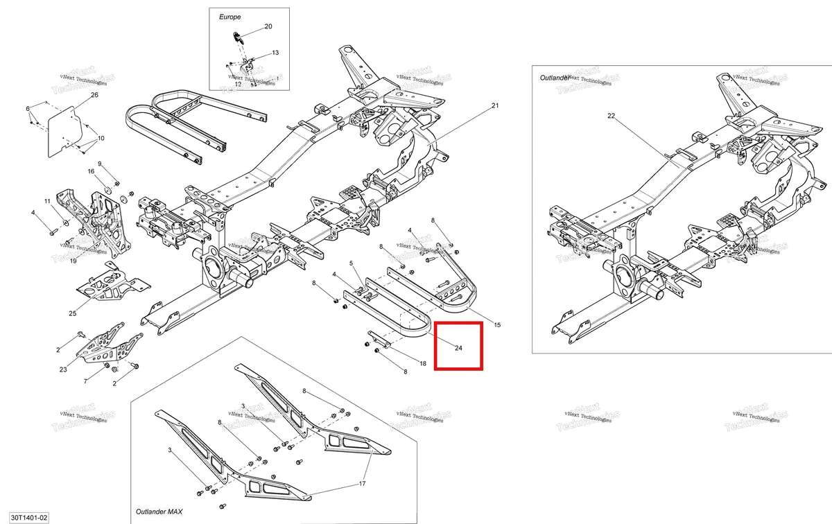 Деталь 705201993 на схеме узла 2014 Can-Am OUTLANDER 400 EFI, STD, XT Frame