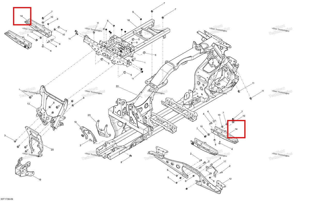 Деталь 705202021 (Подножка опора Can-Am Outlander 1000 EFI DPS XT XT-P (2014) (705202021)) на схеме узла 2018 Can-Am OUTLANDER 6X6 - 650 EFI Frame