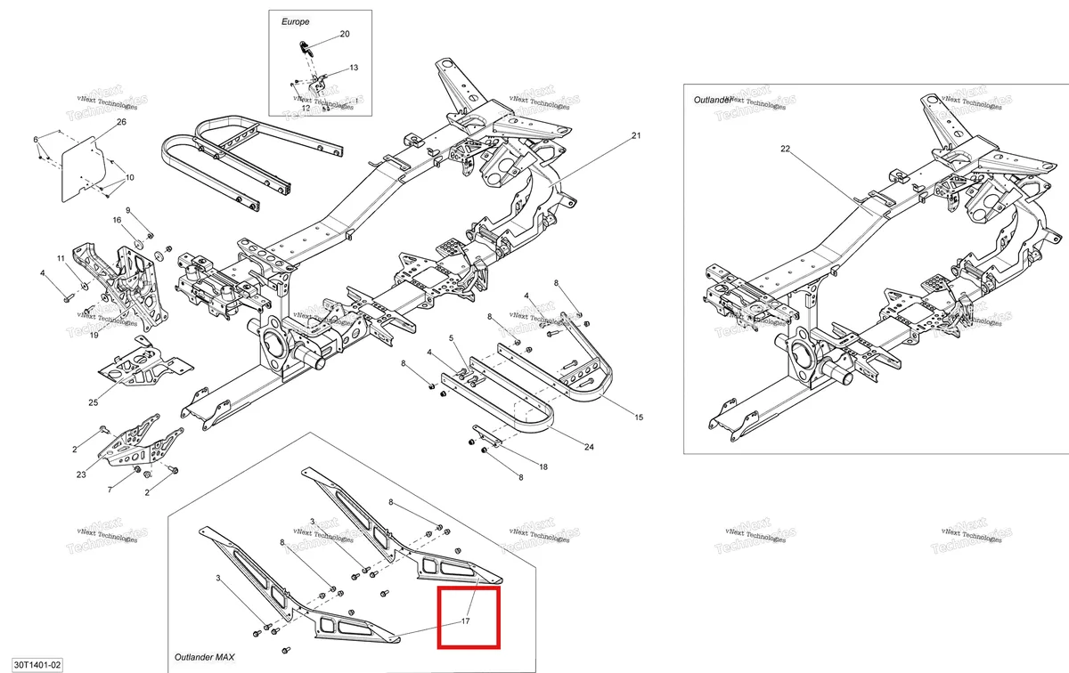 Деталь 705202393 на схеме узла 2014 Can-Am OUTLANDER MAX 400 EFI, STD, XT Frame