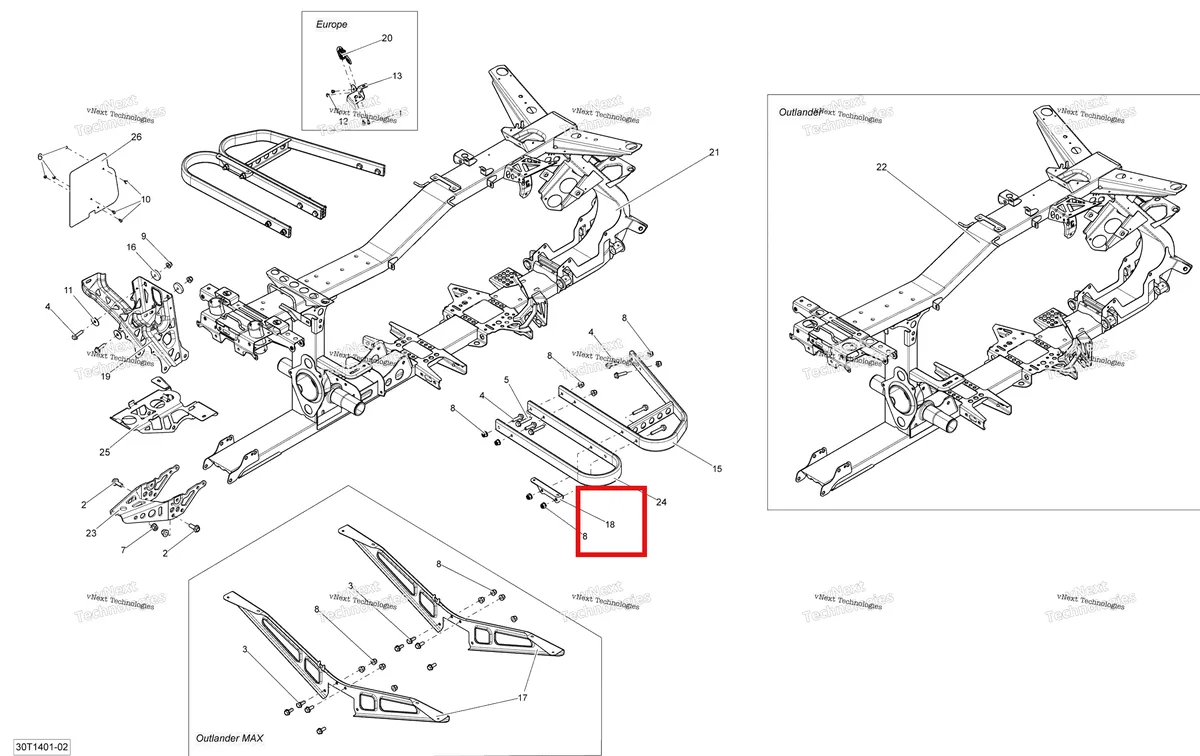 Деталь 705202402 на схеме узла 2014 Can-Am OUTLANDER 400 EFI, STD, XT Frame