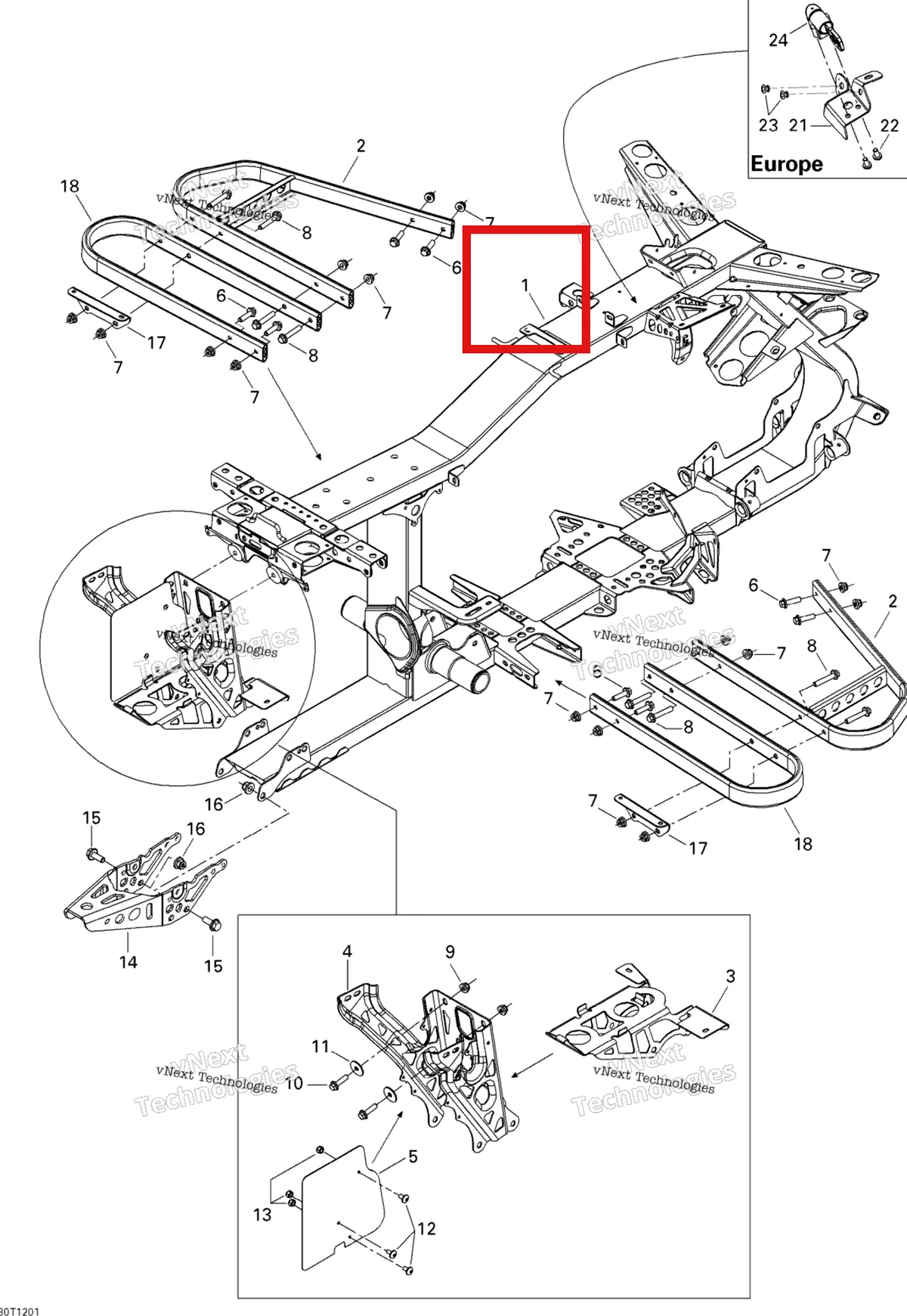 Деталь 705202418 на схеме узла 2013 Can-Am OUTLANDER STD, XT, 400 EFI Frame