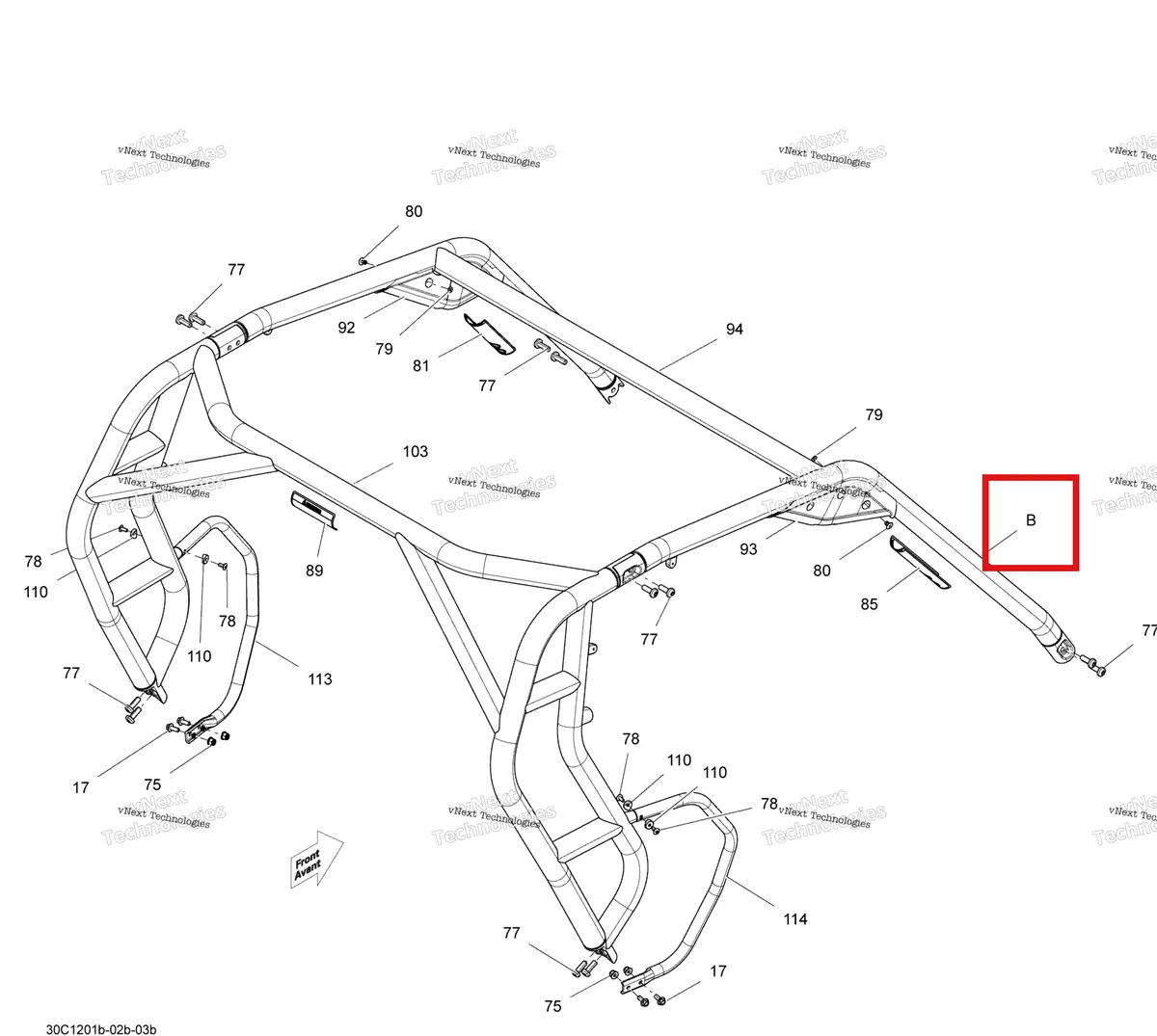 Деталь 705202566 на схеме узла 2012 Can-Am Commander LTD, 1000 EFI Frame Safety Cage