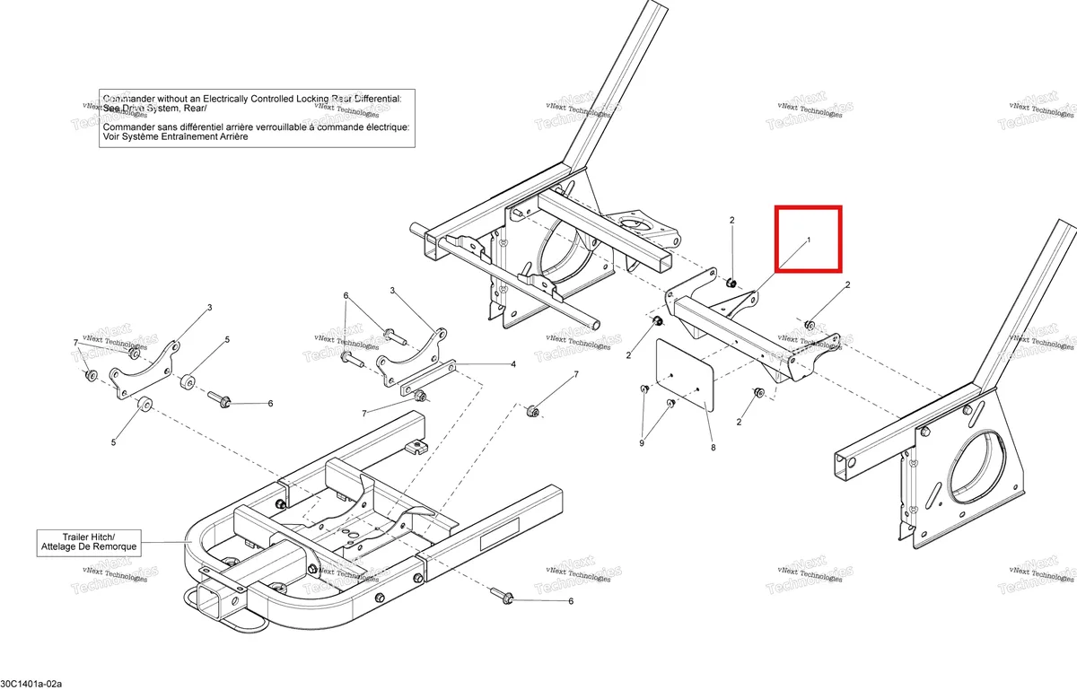 Деталь 705202876 на схеме узла 2015 Can-Am COMMANDER 1000_STD_DPS_XT_XTP Frame - With Locking Rear Differential