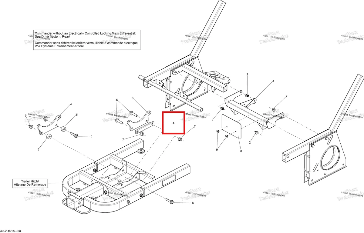 Деталь 705203674 на схеме узла 2015 Can-Am COMMANDER 1000_STD_DPS_XT_XTP Frame - With Locking Rear Differential