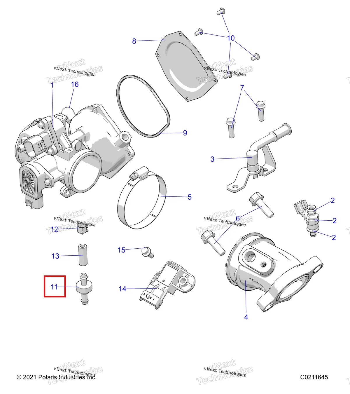 Деталь 7052038 (Обратный клапан Polaris Widetrak LX (2006) (7052038)) на схеме узла Engine, Throttle Body & Fuel Rail