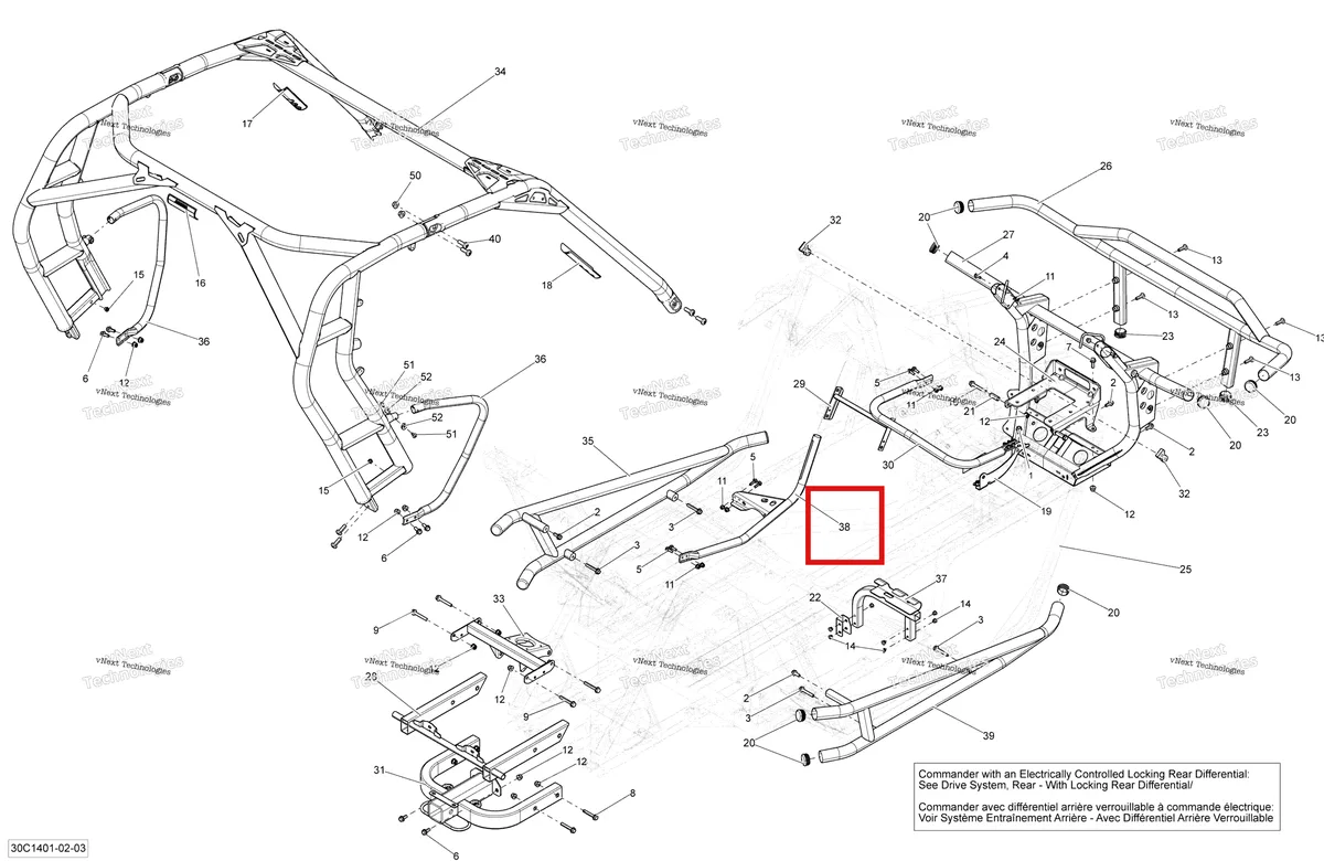 Деталь 705203828 на схеме узла 2014 Can-Am COMMANDER 1000 STD, DPS, XT, XT-P Frame