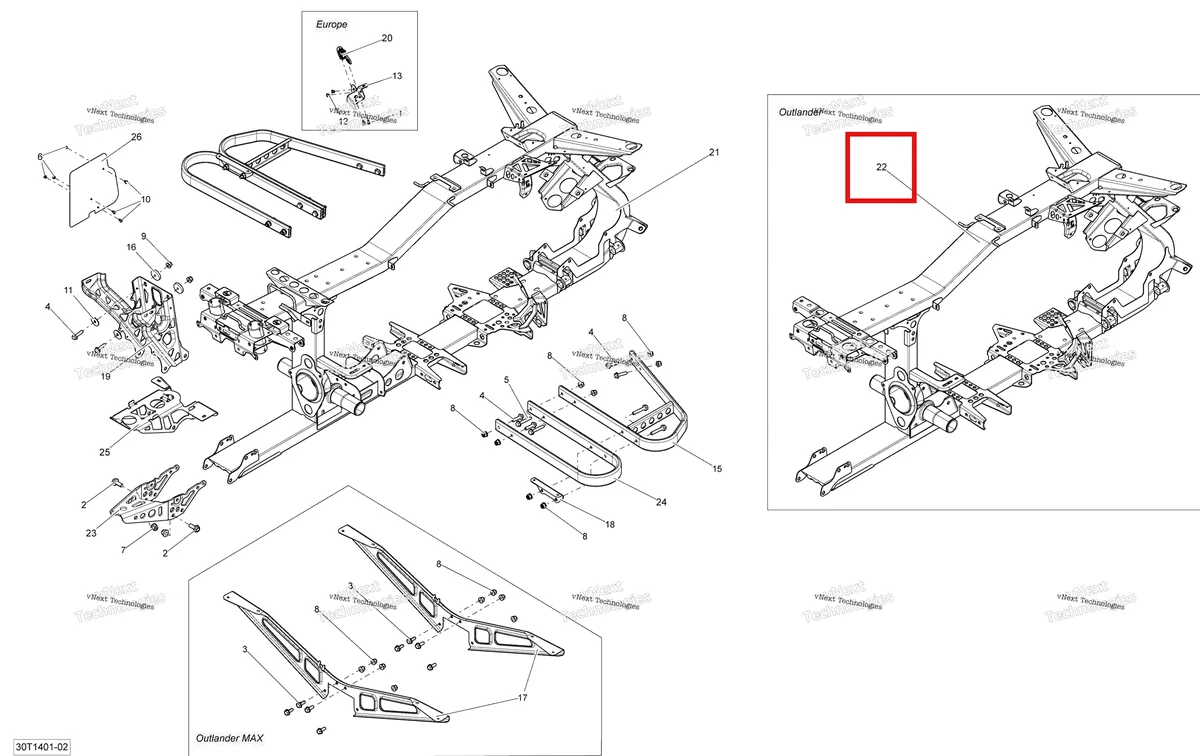 Деталь 705203837 на схеме узла 2014 Can-Am OUTLANDER 400 EFI, STD, XT Frame