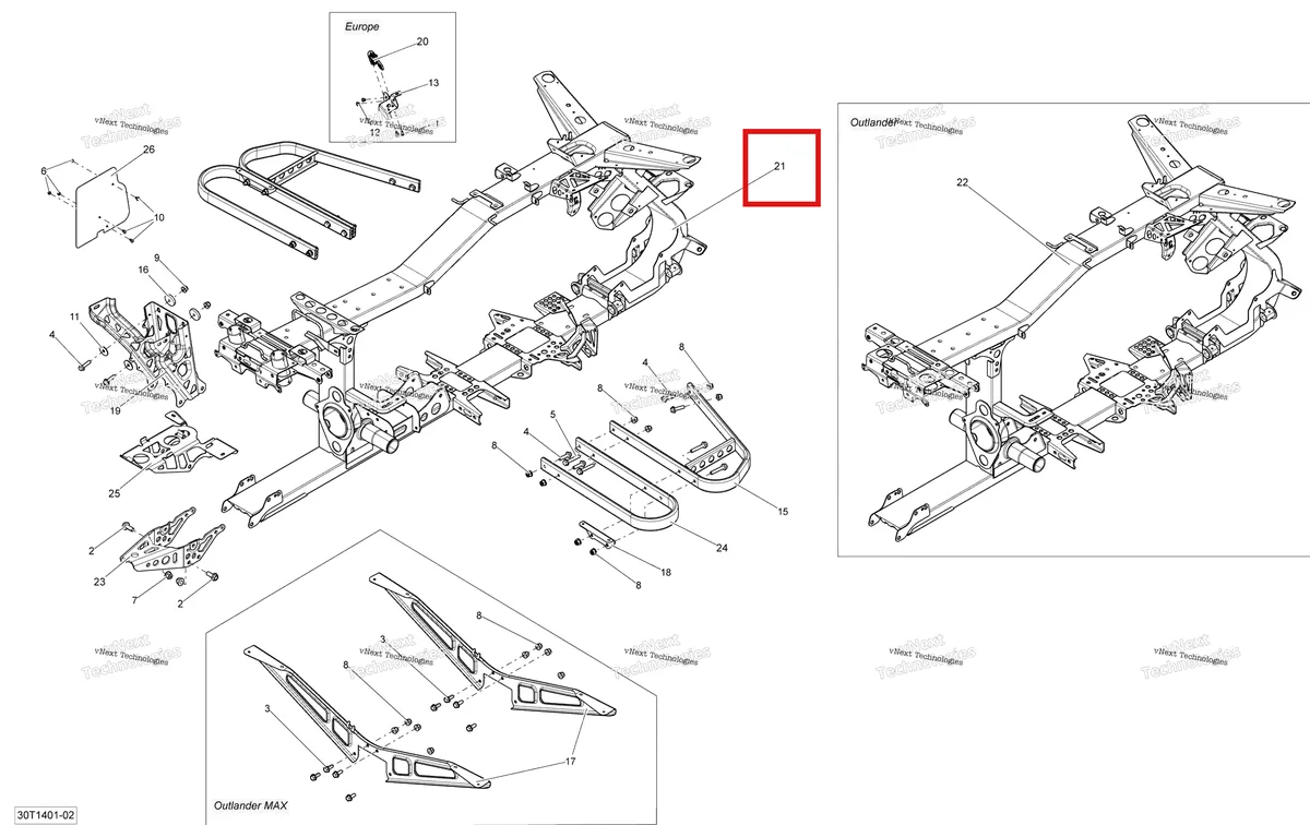 Деталь 705203839 на схеме узла 2014 Can-Am OUTLANDER MAX 400 EFI, STD, XT Frame