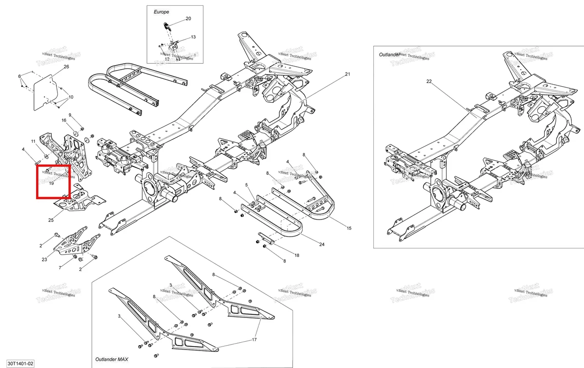 Деталь 705203842 на схеме узла 2014 Can-Am OUTLANDER 400 EFI, STD, XT Frame