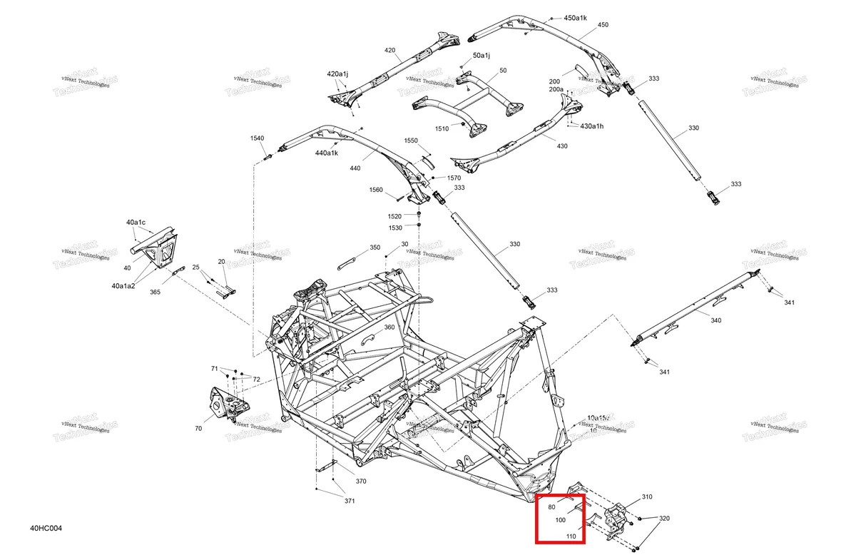 Деталь 705210281 (Задний центральный пластина Can-Am Maverick Turbo RR XRC (2022) (705210281)) на схеме узла 2023 Can-Am Maverick Turbo RR - RS Frame - System