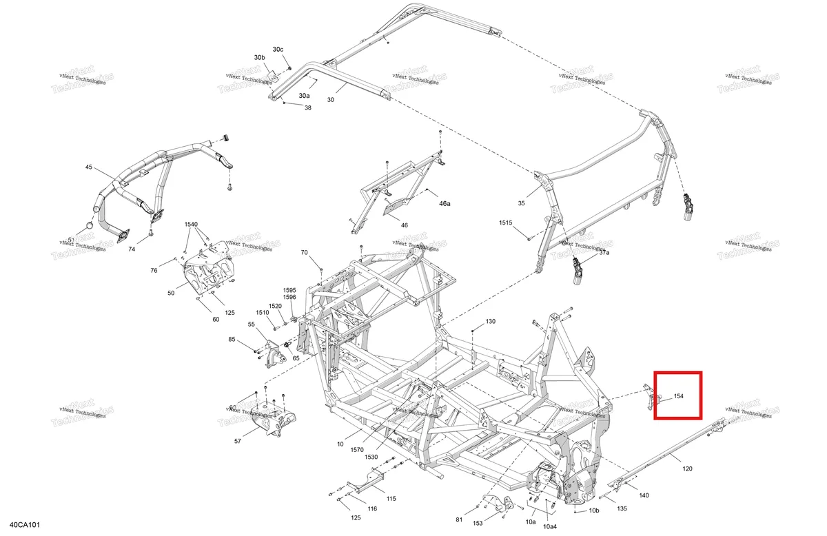 Деталь 705210343 (Правый задний открытый багажник крепление Can-Am Commander 1000R EFI DPS (2022) (705210343)) на схеме узла 2021 Can-Am Commander 1000R EFI - DPS XT XTP Frame - System