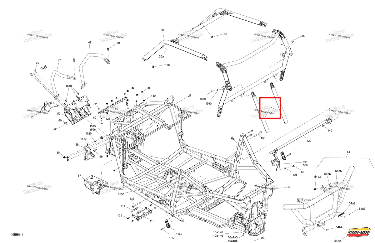 Деталь 705211138 (Magma красный задний каркас Extension Can-Am Maverick Sport 1000R XRC (2022) (705211138)) на схеме узла 2022 Can-Am Maverick Sport 1000R - XRC Frame - System