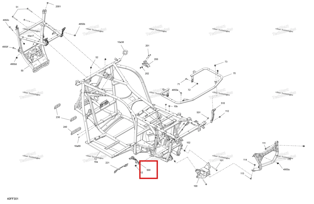 Деталь 705211736 (Левый обработанный бампер крепление Can-Am Outlander 4x4 XT 1000R (2025) (705211736)) на схеме узла 2026 Can-Am OUTLANDER - 4X4 - DPS - 1000R - 4DTA - Granite Grey Frame - System