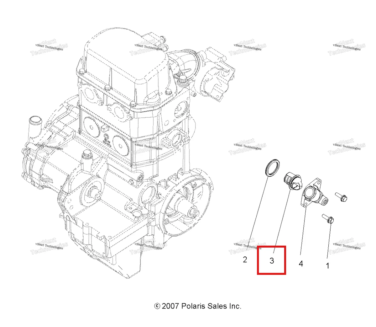 Деталь 7052352 на схеме узла Engine, Cooling System Thermostat