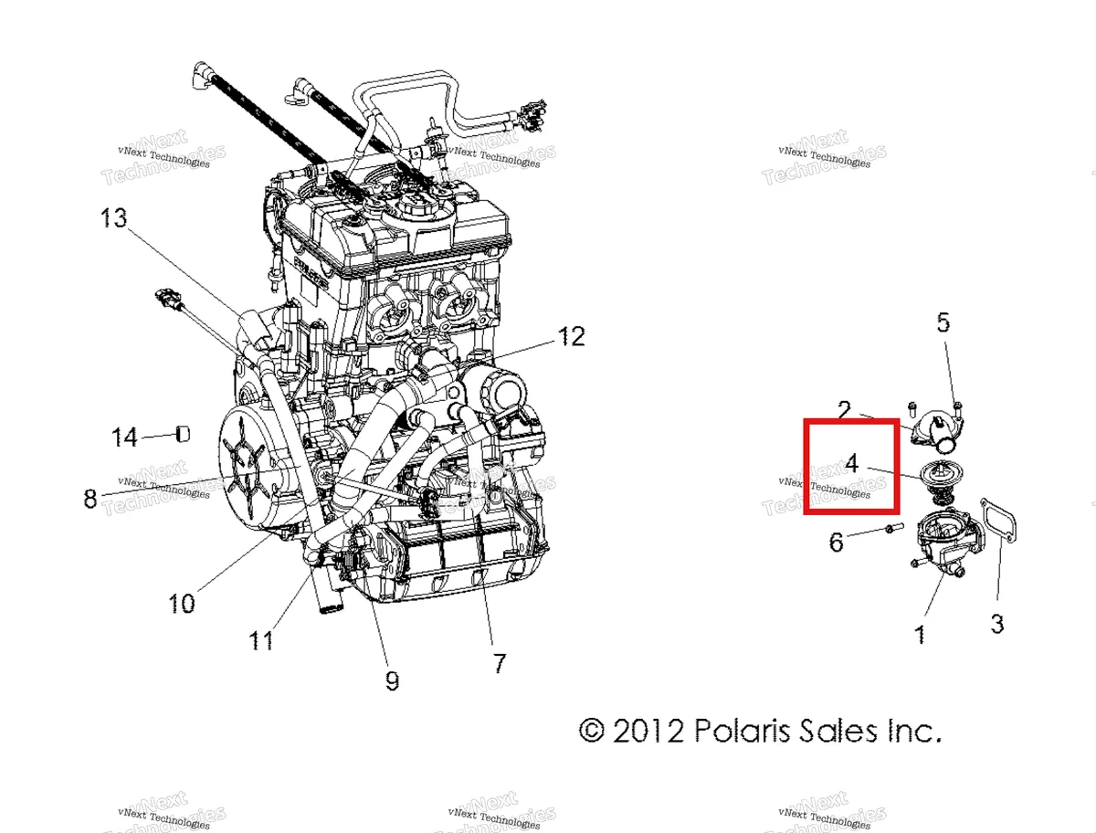 Деталь 7052526 на схеме узла Engine, Cooling, Thermostat & Bypass