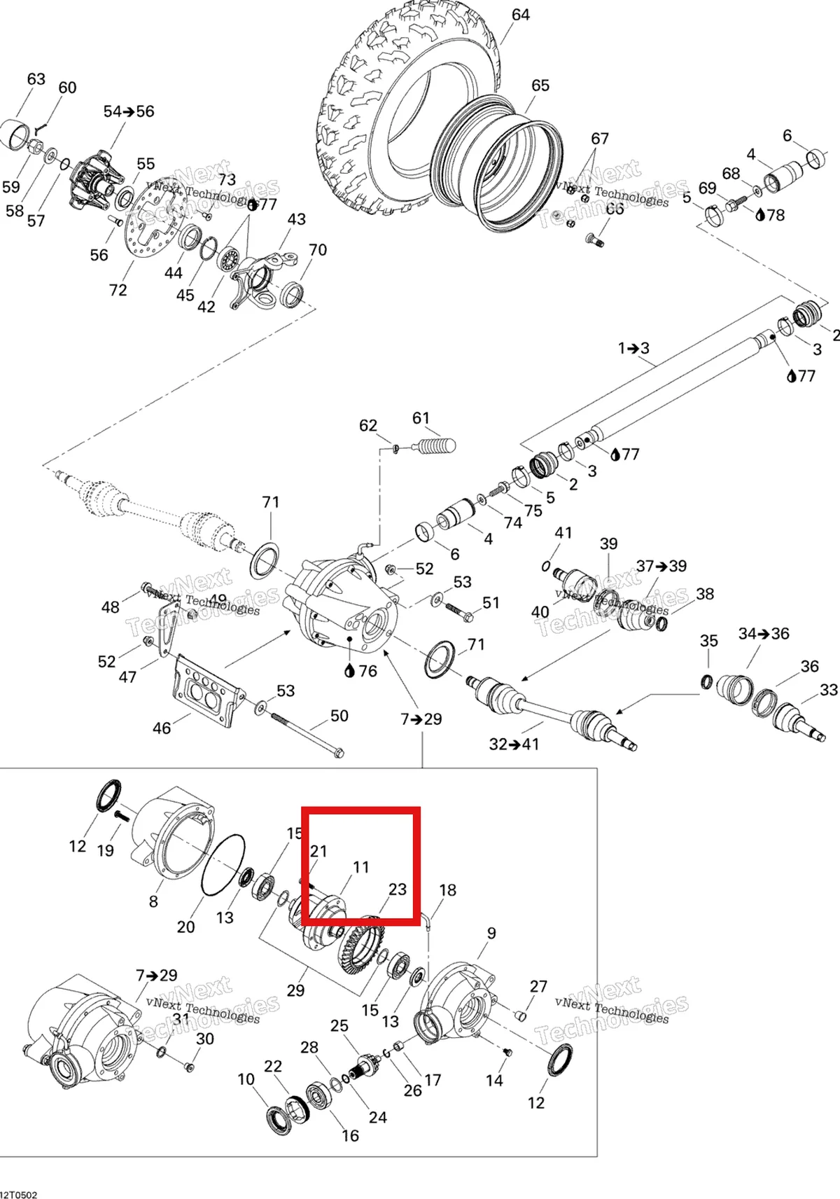 Деталь 705400004 на схеме узла 2005 Can-Am Traxter 5 Speed Drive System, Front