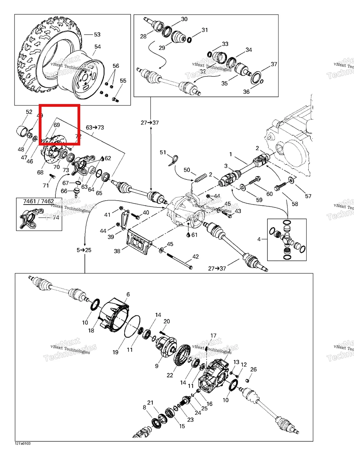 Деталь 705400011 на схеме узла 2001 Can-Am Traxter Autoshift Drive System, Front