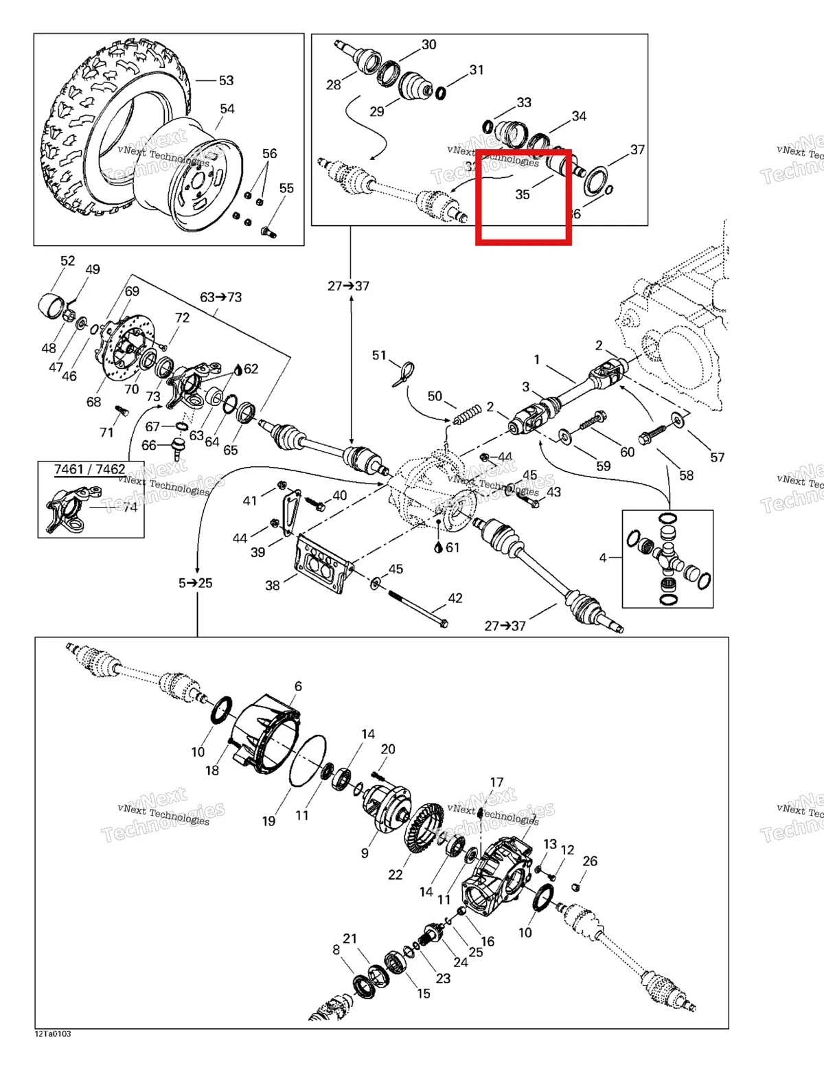 Деталь 705400040 на схеме узла 2001 Can-Am Traxter Autoshift Drive System, Front