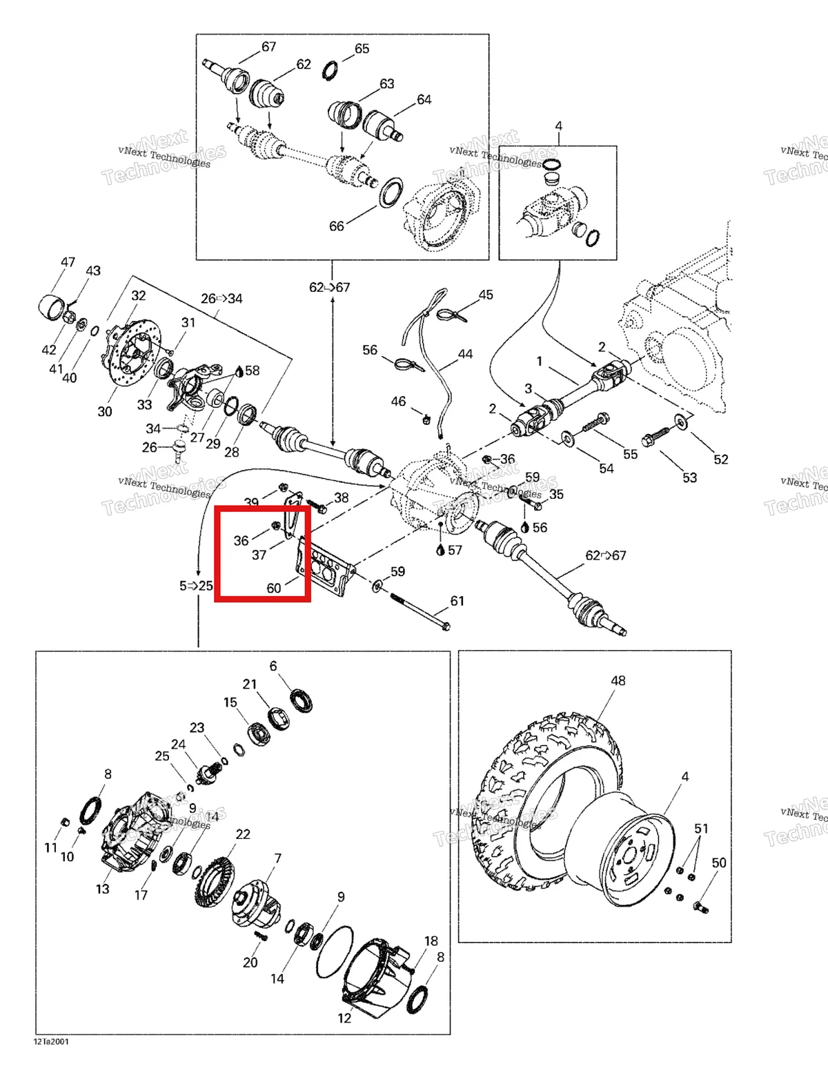 Деталь 705400052 на схеме узла 1999 Can-Am Traxter, 7400/ 7401/7413/7414 Drive System, Front