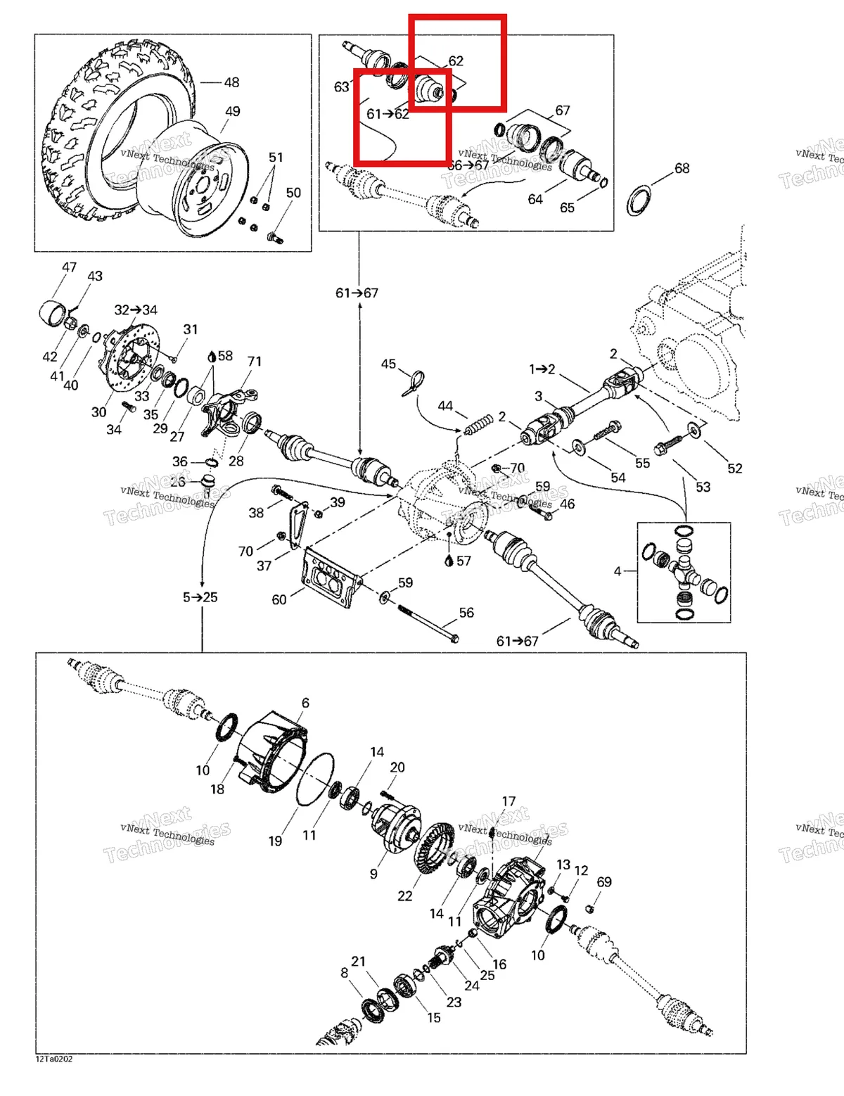 Деталь 705400063 на схеме узла 2002 Can-Am Traxter XL, 7458 Drive System, Front