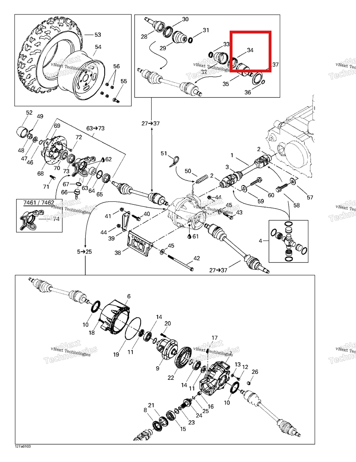 Деталь 705400065 на схеме узла 2001 Can-Am Traxter Autoshift Drive System, Front