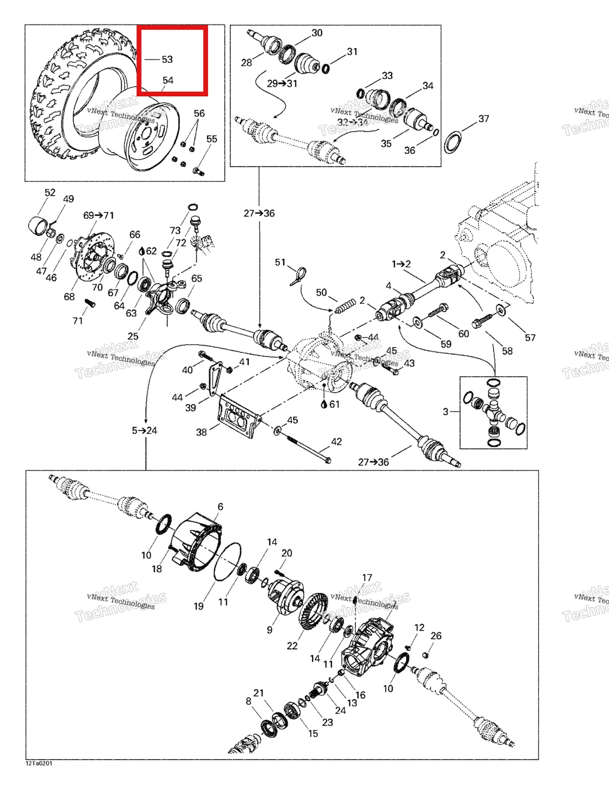 Деталь 705400071 на схеме узла 2002 Can-Am Traxter XT Drive System, Front