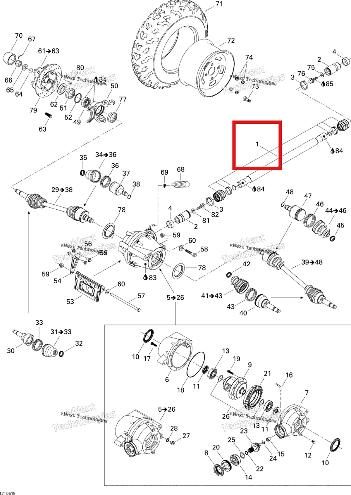 Деталь 705400333 на схеме узла 2005 Can-Am Traxter Max CVT 650 Drive System, Front