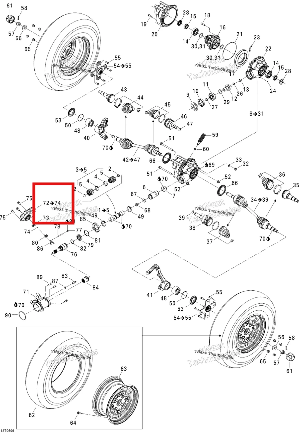 Деталь 705400476 на схеме узла 2006 Can-Am Outlander MAX 400 XT 4 X 4 Drive System, Front, Xt