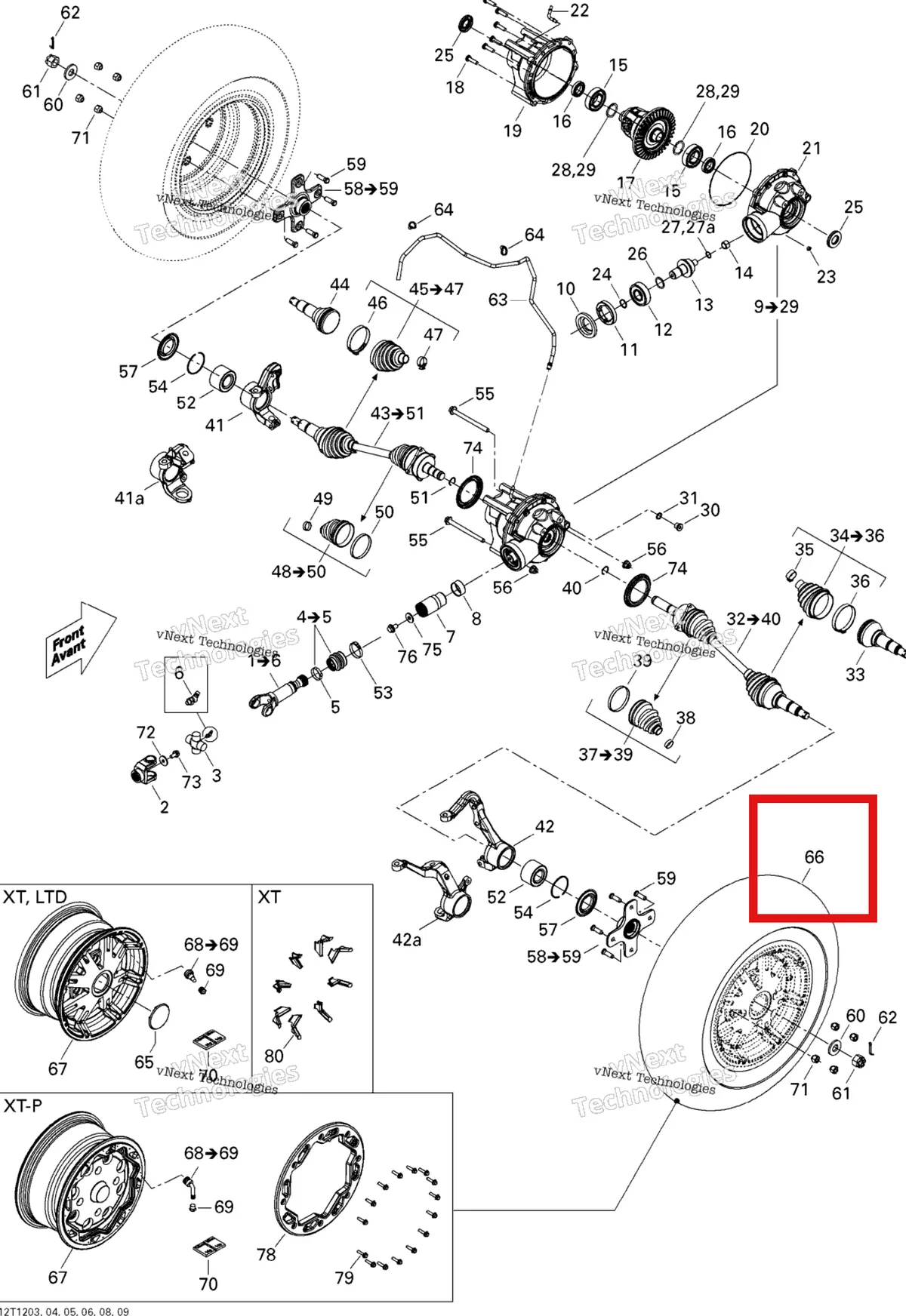 Деталь 705400610 на схеме узла 2012 Can-Am Outlander MAX 800REFI LTD Drive System, Front
