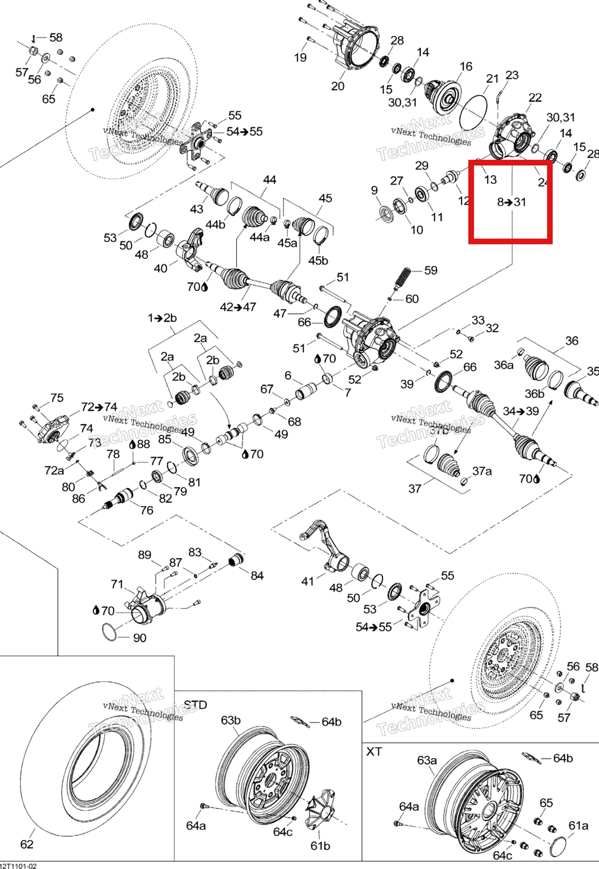 Деталь 705400723 на схеме узла 2011 Can-Am Outlander Max 400 EFI Drive System, Front