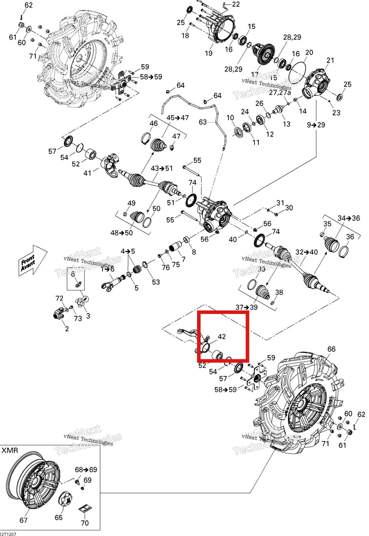 Деталь 705400819 на схеме узла 2012 Can-Am Outlander 800REFI Xmr Drive System, Front