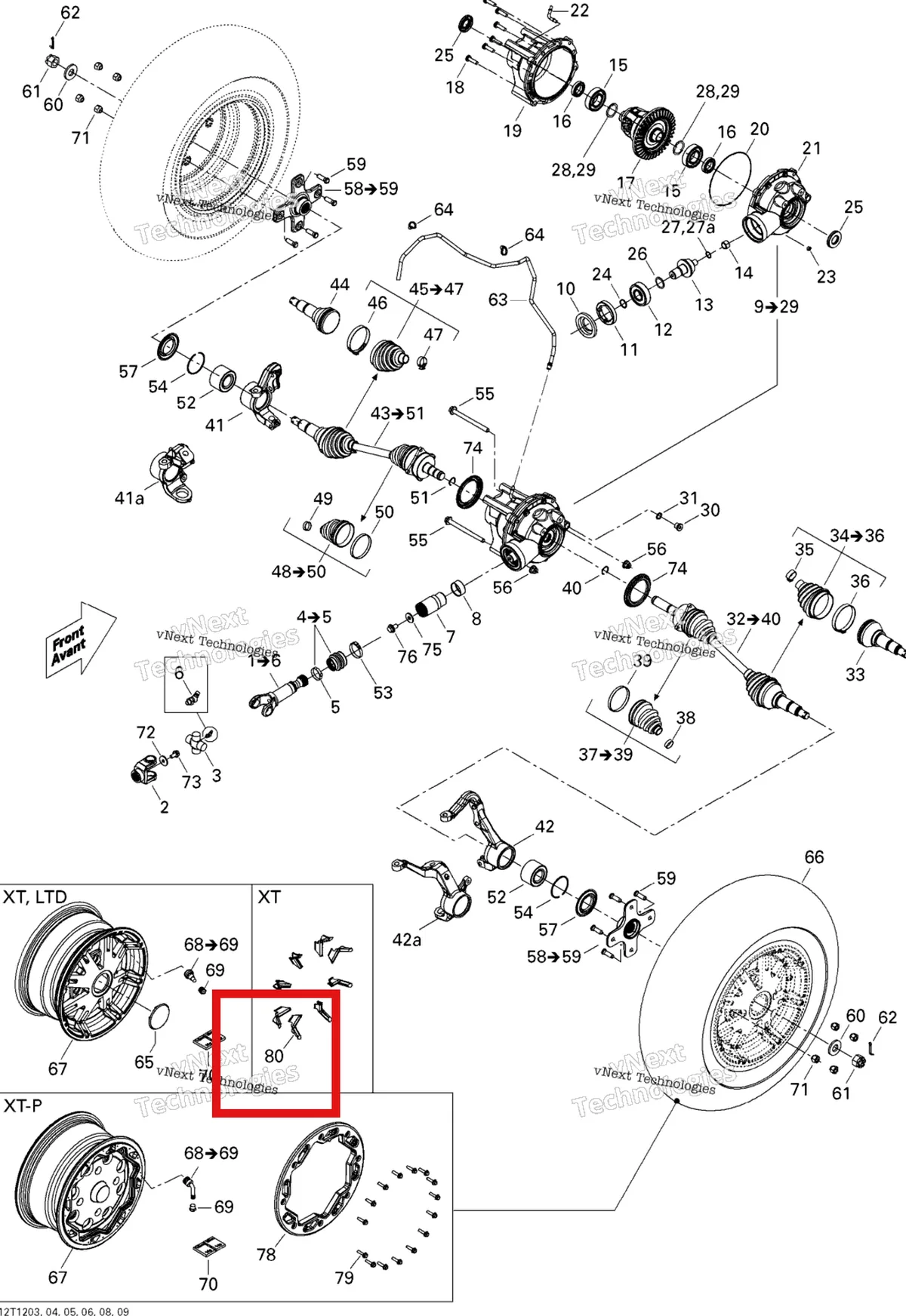 Деталь 705400950 на схеме узла 2012 Can-Am Outlander MAX 800REFI STD, XT & XT-P Drive System, Front