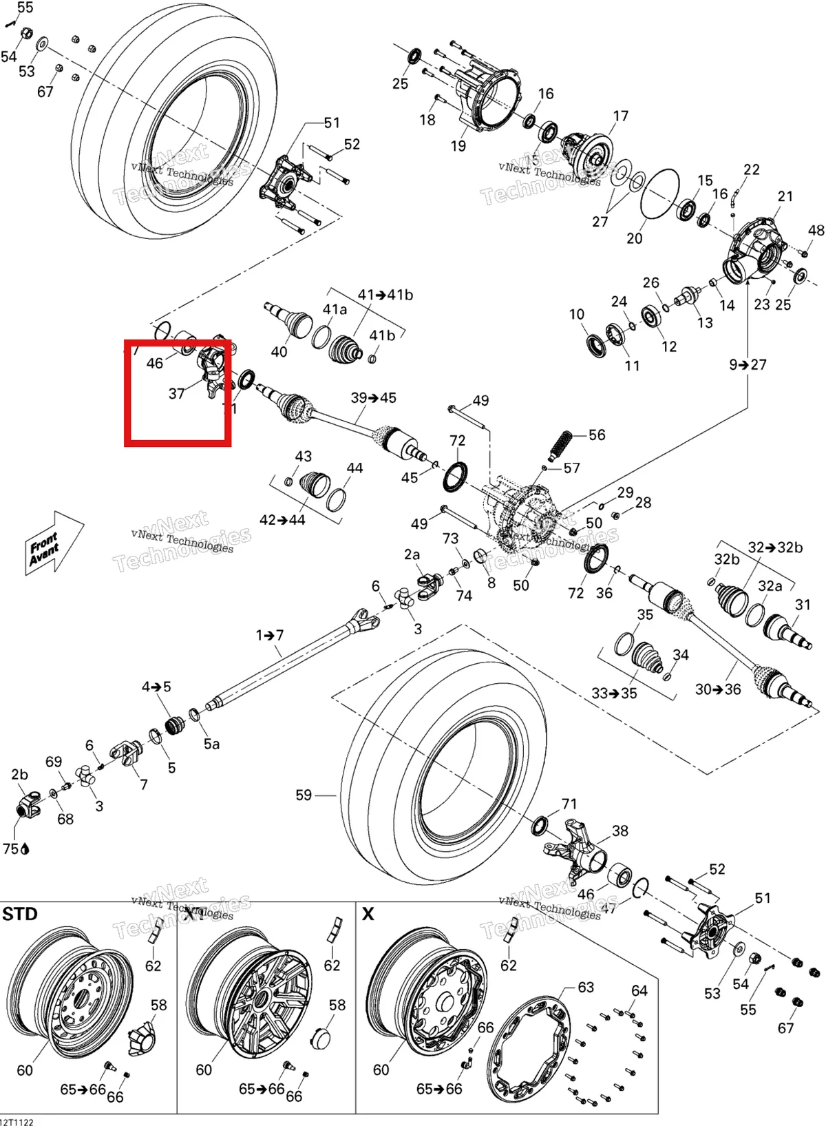 Деталь 705401008 на схеме узла 2011 Can-Am Commander 1000 Drive System, Front