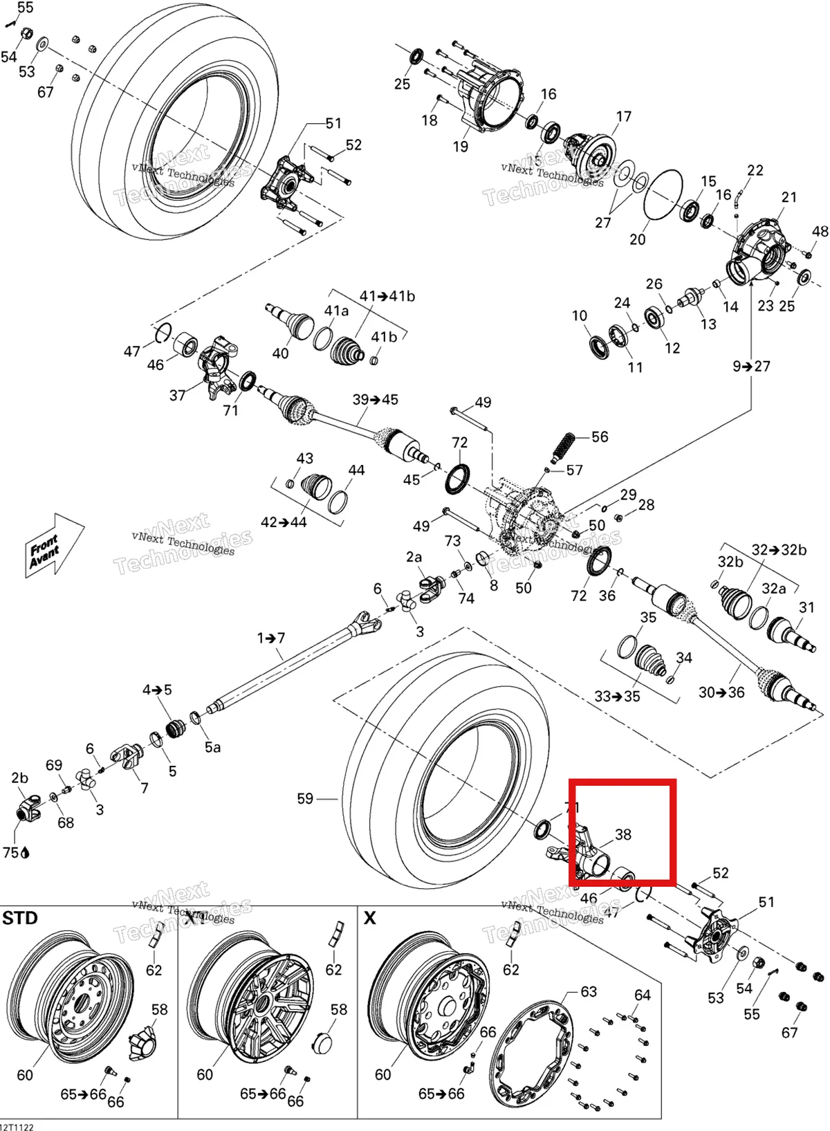Деталь 705401009 на схеме узла 2011 Can-Am Commander 1000 Drive System, Front